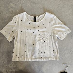 Linen White Polka Dot Women's Top Small